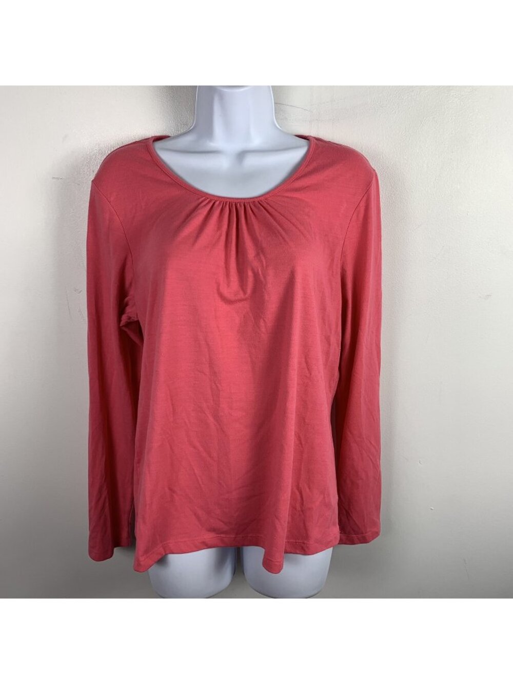 Simply Chloe Dao Womens Coral Long Sleeve Top With Gathered Scoop Neck